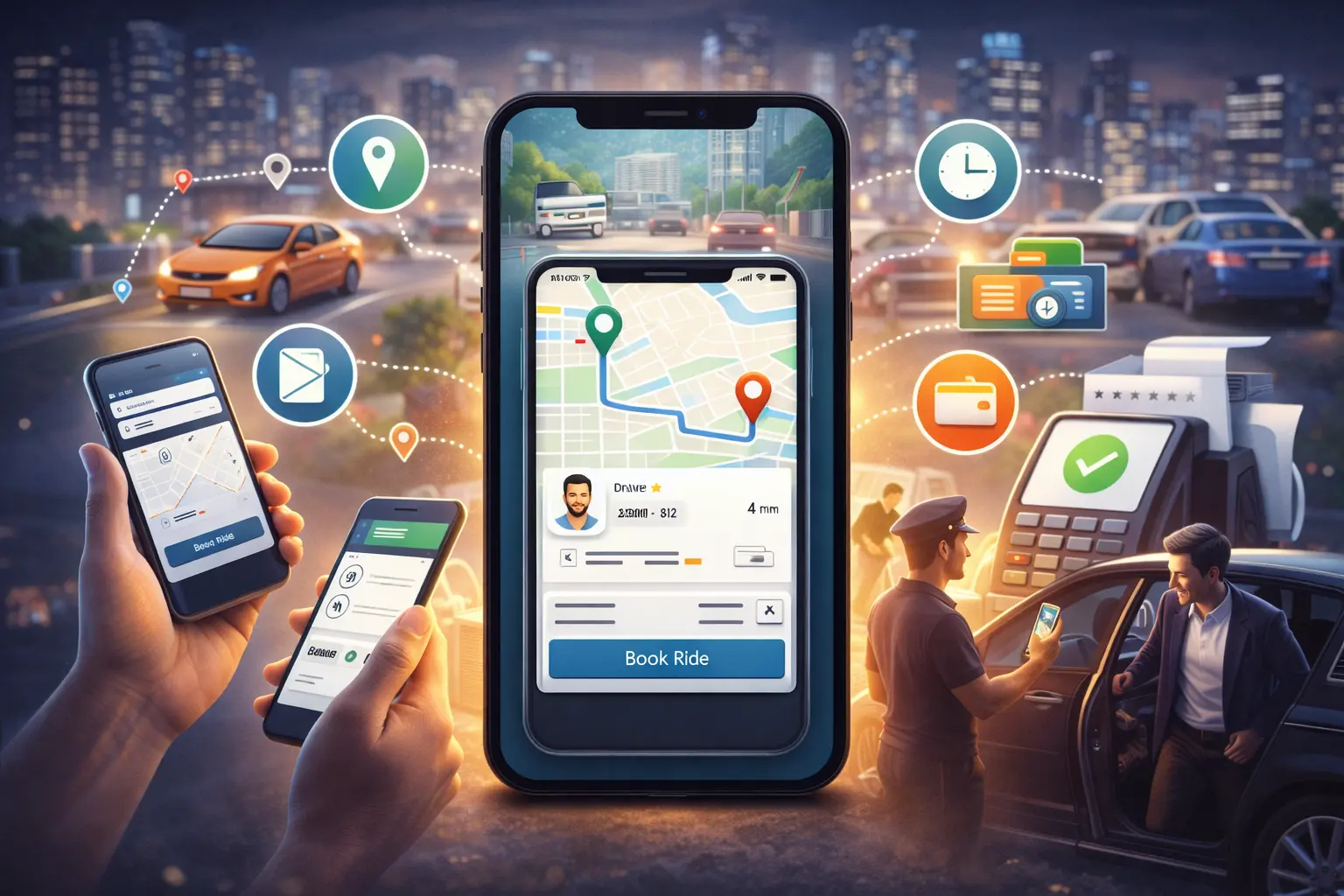 Uber clone app ride booking to trip completion process.