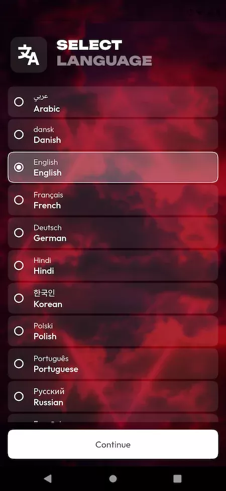 TikTok Clone 10 tiktok Clone mobile app language selection